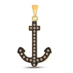 0.20 cttw Brown Diamond Anchor Nautical Pendant Charm 10k Yellow Gold